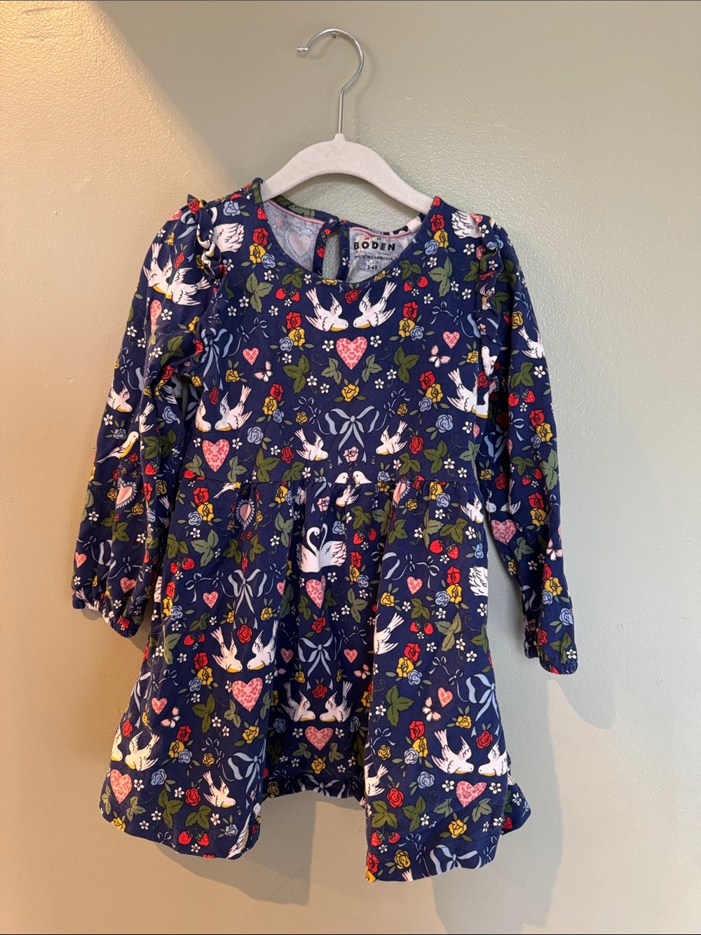 Boden Navy Floral & Dove Long-Sleeve Dress